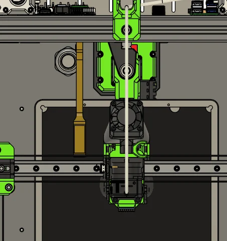 From above — the deployed brush and the toolhead