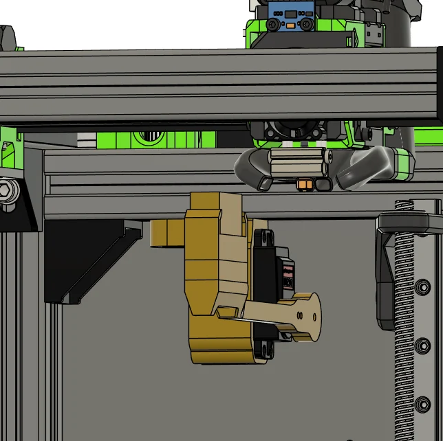 Stowed — the arm swings clear
